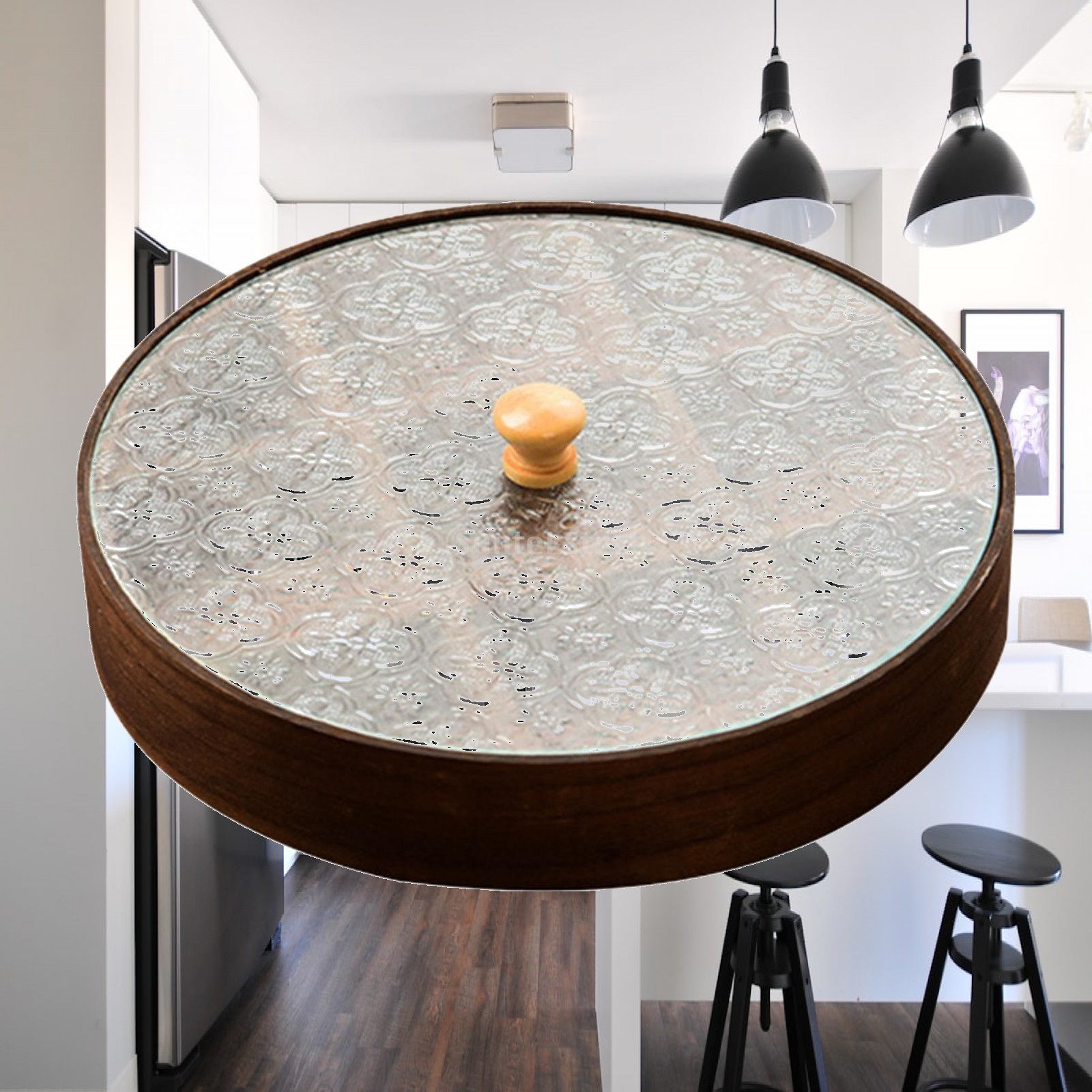 Food Storage In Room - Großes Holz-Serviertablett mit Glasdeckel, Unterteilte Obst-