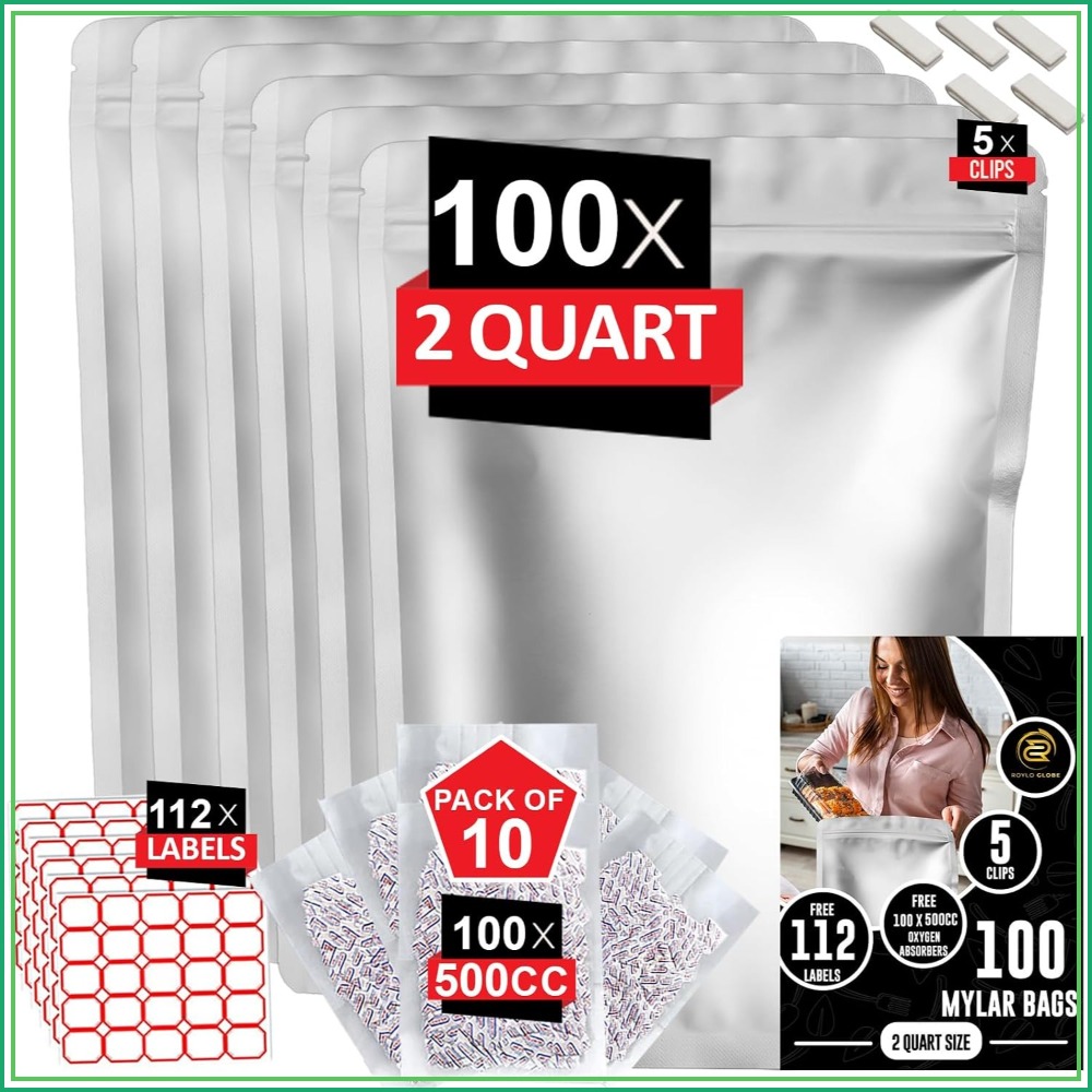 Food Storage Oxygen Absorbers - 100 Stück 2-Quart-Mylar-Beutel mit 100 x