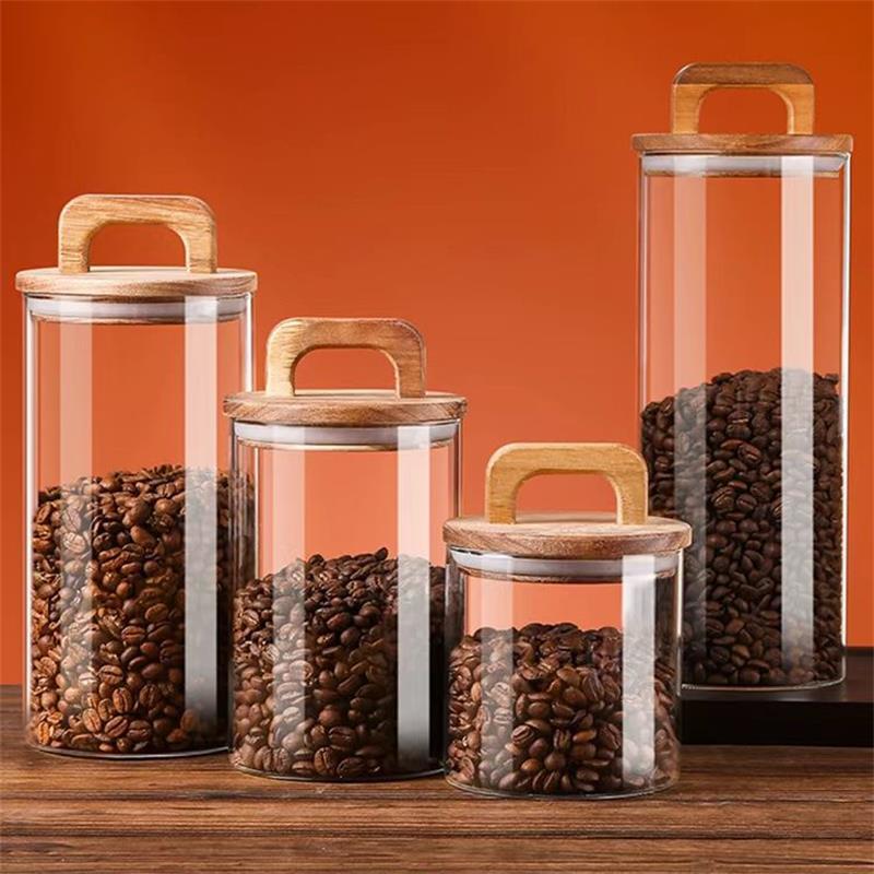 Food Storage With Glass Lids - Klarglasbehälter mit Bambusdeckel, versiegelter Kanister, Lebensmittelaufbewahrungsbehälter
