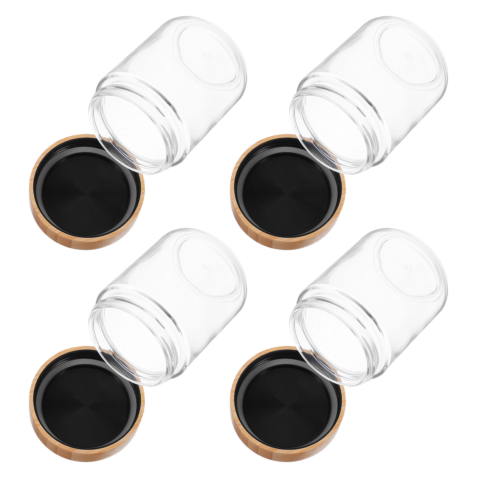 Food Storage With Glass Lids - 4 Stück Glas-Küchen-Aufbewahrungsgläser mit Bambusdeckel, luftdichte