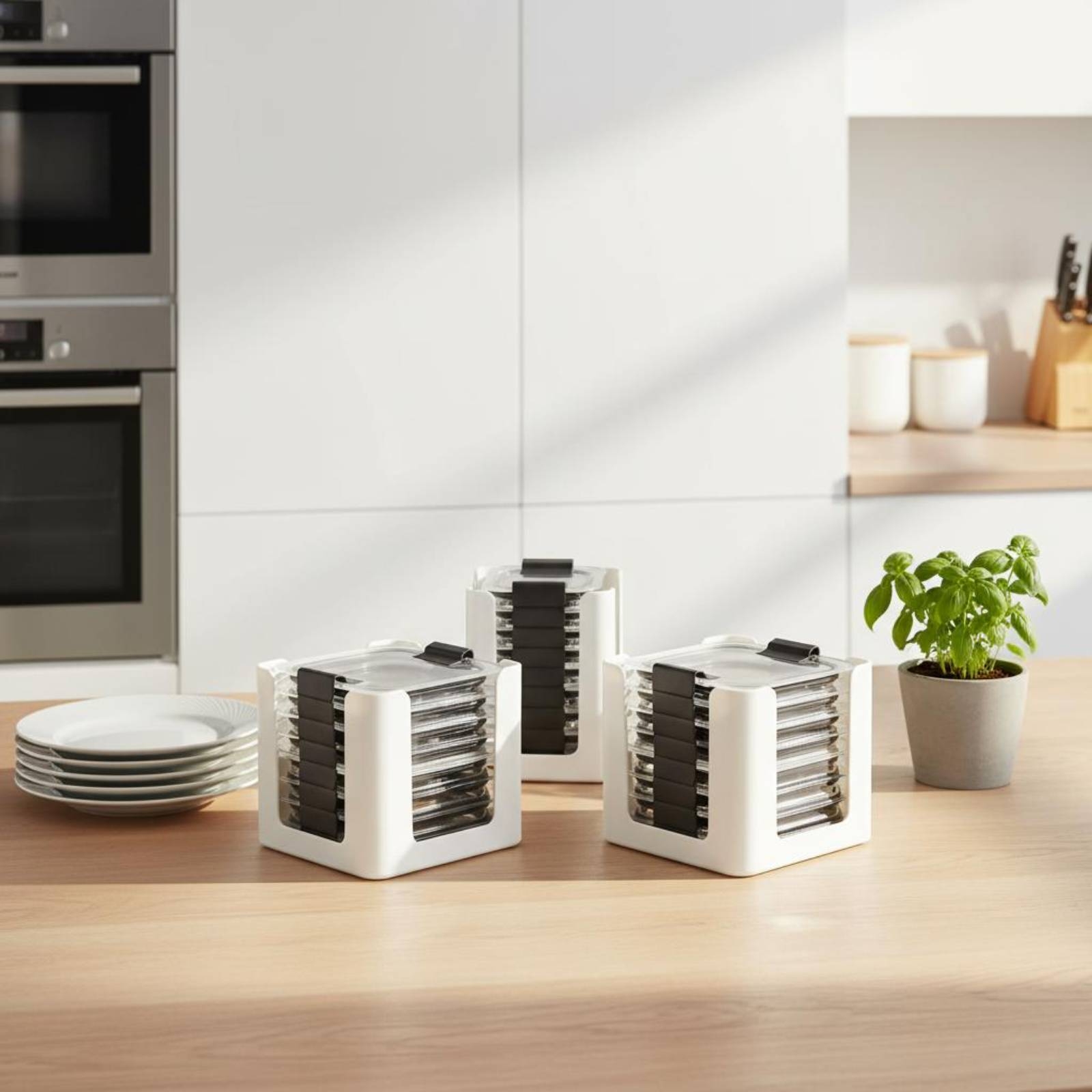 Food Storage Lid - 3-teiliges Deckel-Aufbewahrungsregal Rechteckiger Lebensmittelbehälter-Deckelorganizer Abgerundete Quadratische