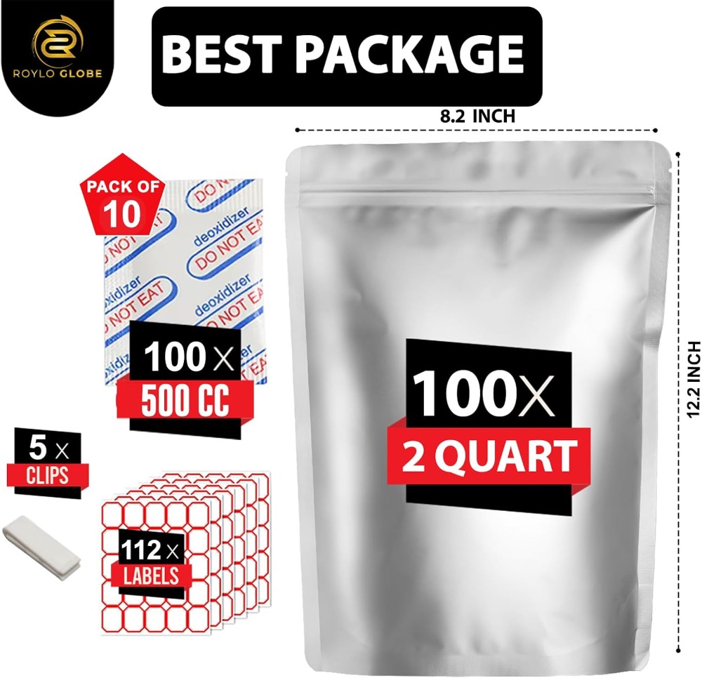100 Stück 2-Quart-Mylar-Beutel – Food Storage Oxygen Absorbers Bewertung und Preis